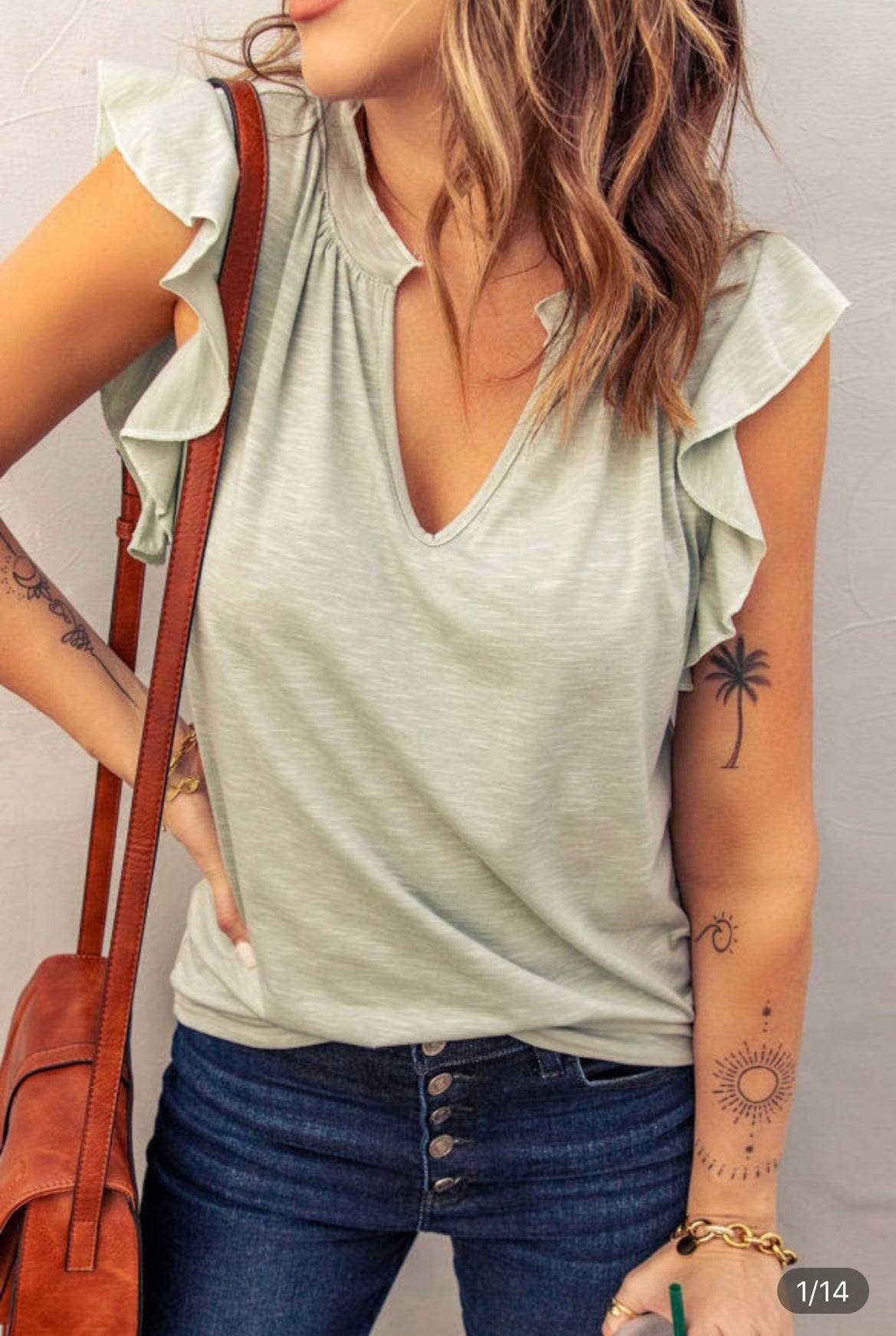 Blusa casual verde claro cuello V